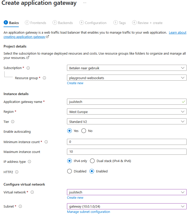 Create app gateway